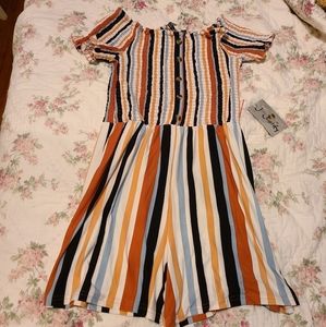 Off the shoulder striped romper - ruched top